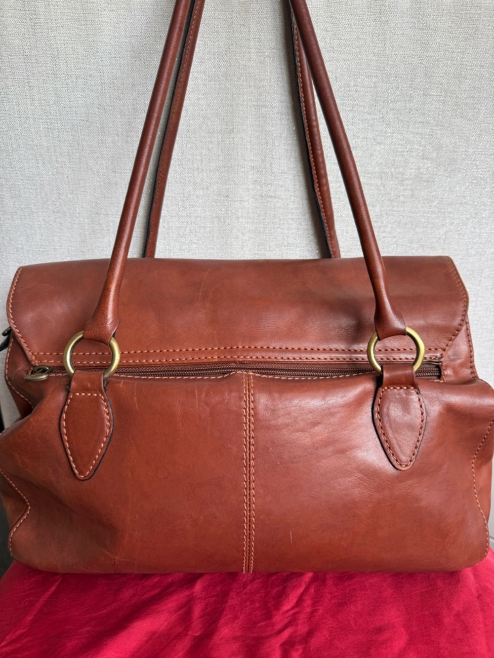Vintage Italian Leather Satchel Bag Toscanino Brown Brass Hardware - Picture 2 of 15